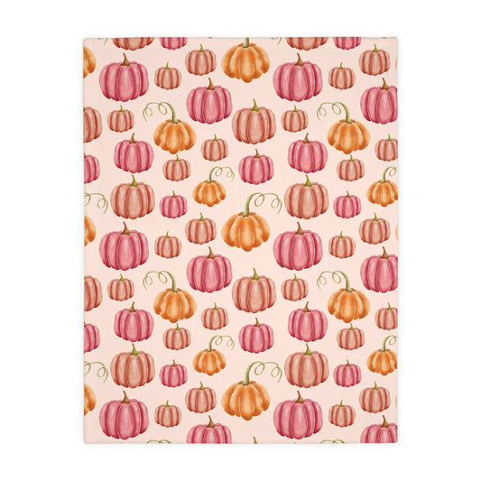 Pink Cottagecore Fall Pumpkins Sherpa Fleece Blanket, Fall Pumpkins Blanket, Autumn Boho Blanket, Soft and Cozy Throw Blanket, Fall Gifts