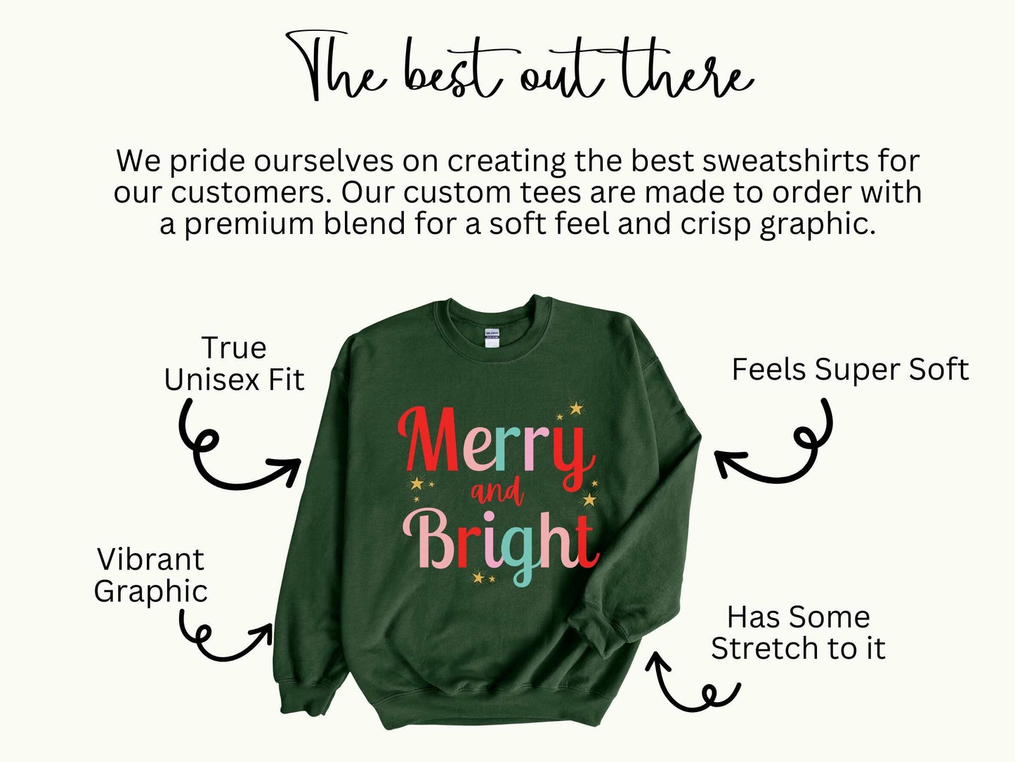 Merry and Bright Christmas Shirt Sweatshirt Tshirt, Festive Holiday Shirts For Women, Cute XMAS Gift For Her Crewneck Matching Kids Toddler