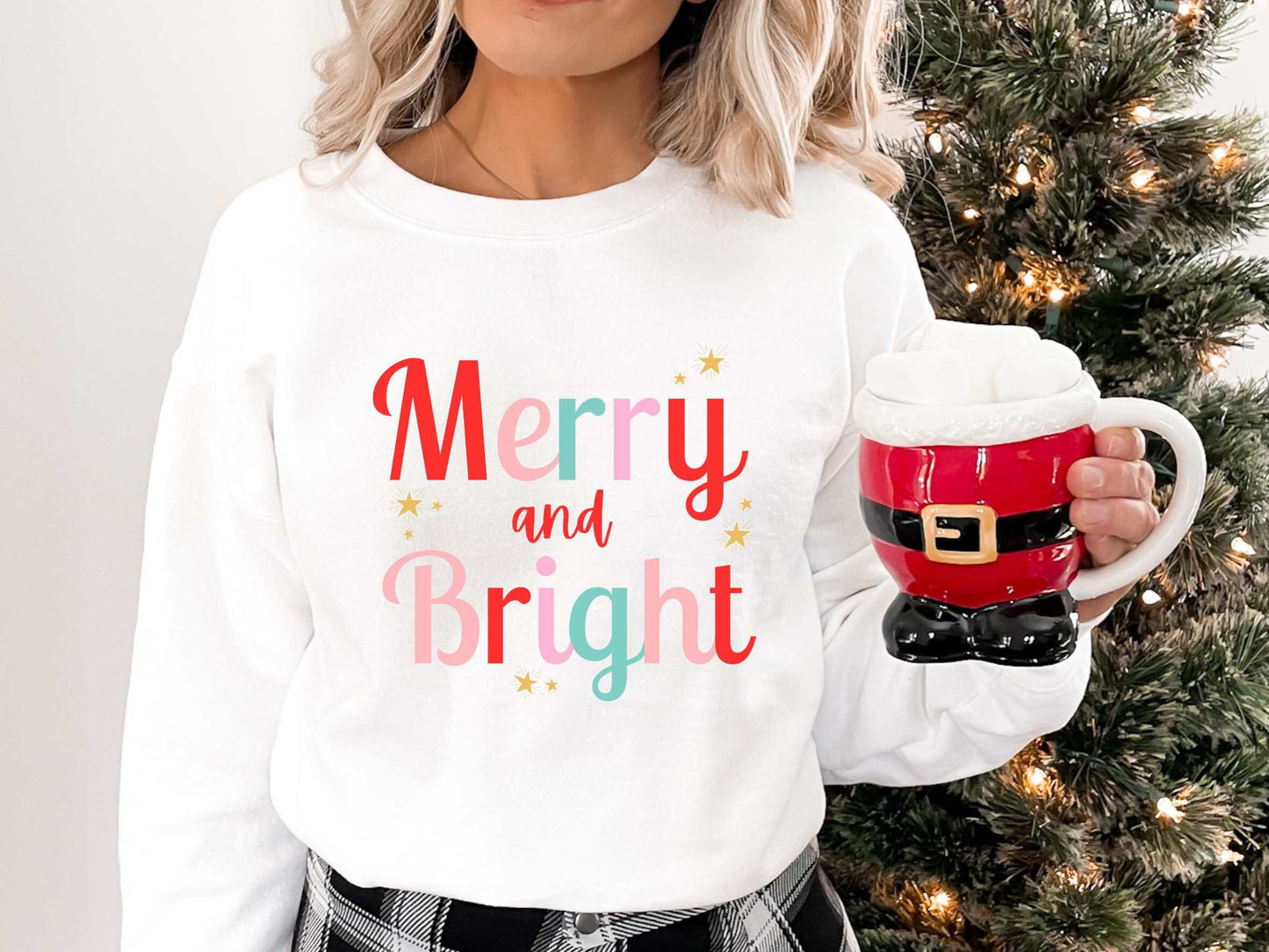 Merry and Bright Christmas Sweatshirt, Cute Christmas Sweatshirt, Christmas Sweater, Christmas Sweatshirt for Women, Cozy Holiday Sweatshirt