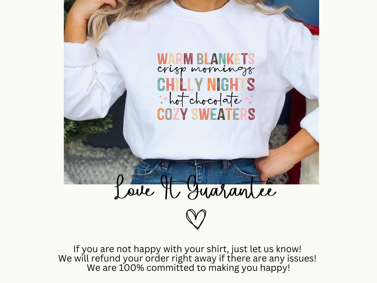 Warm blankets, Chilly nights Sweatshirt Shirt For Women, Cute Fall Gift For Her Crewneck Matching, Thanksgiving Shirt, Cozy Sweaters