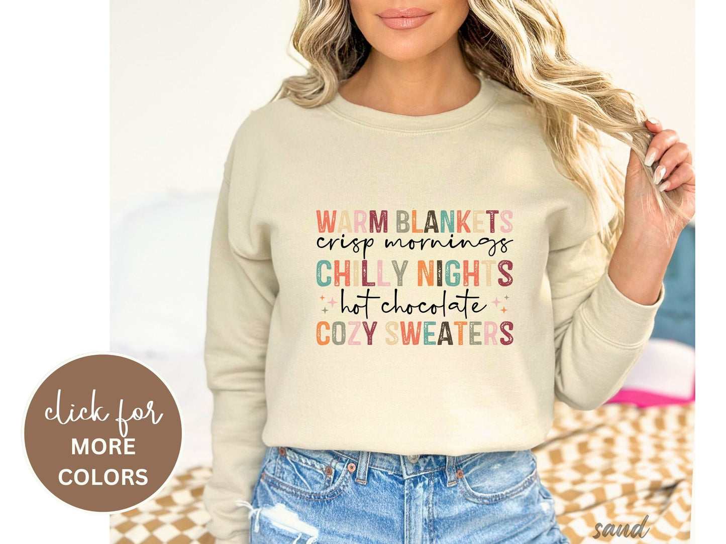 Warm blankets, Chilly nights Sweatshirt Shirt For Women, Cute Fall Gift For Her Crewneck Matching, Thanksgiving Shirt, Cozy Sweaters