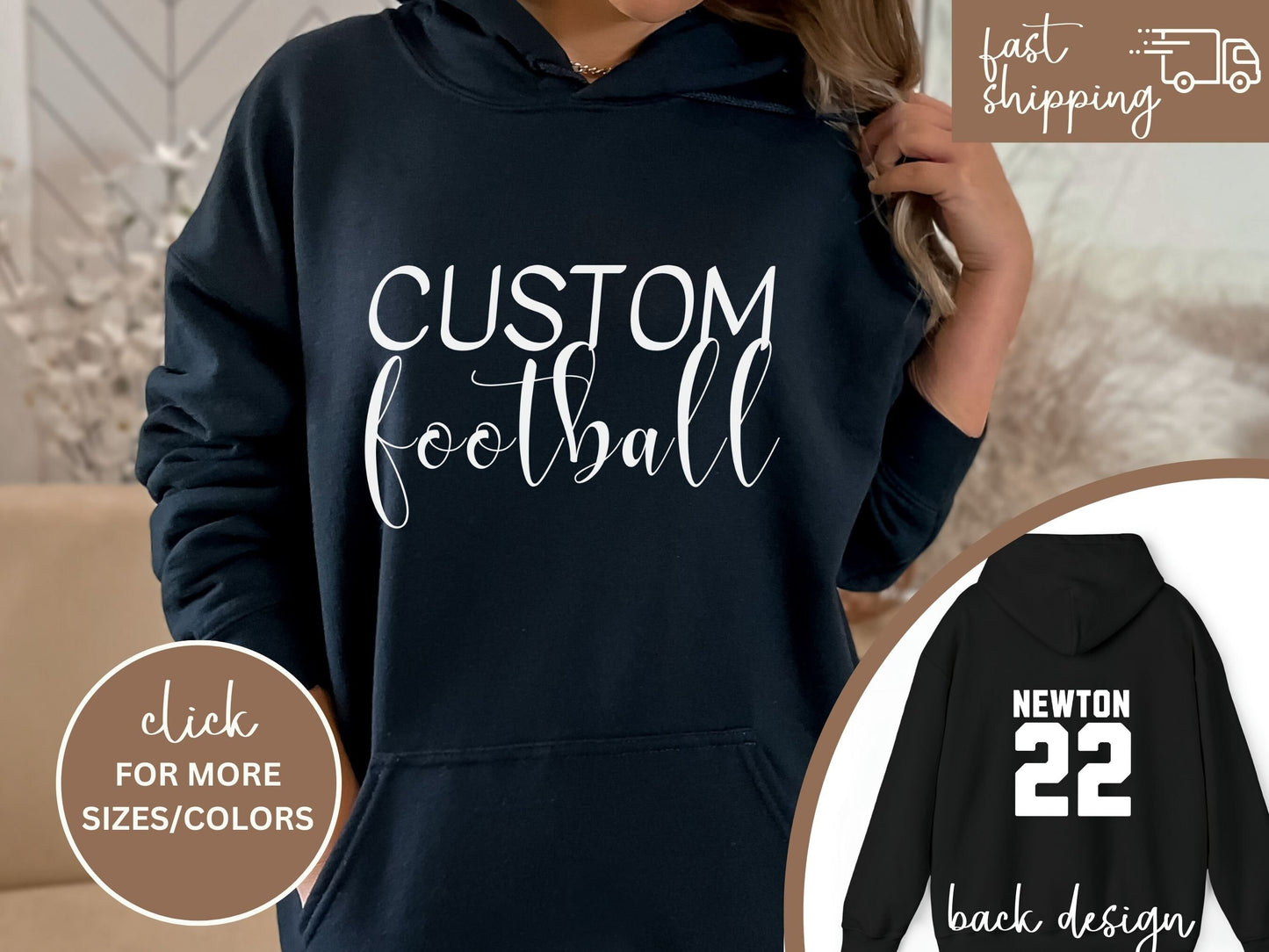 Custom Football Tshirt Hoodie Sweatshirt, Football Spirit Wear, Mom Hoodie, Football Cheer Mom, Football Dad Hoodie, Custom Team Colors No