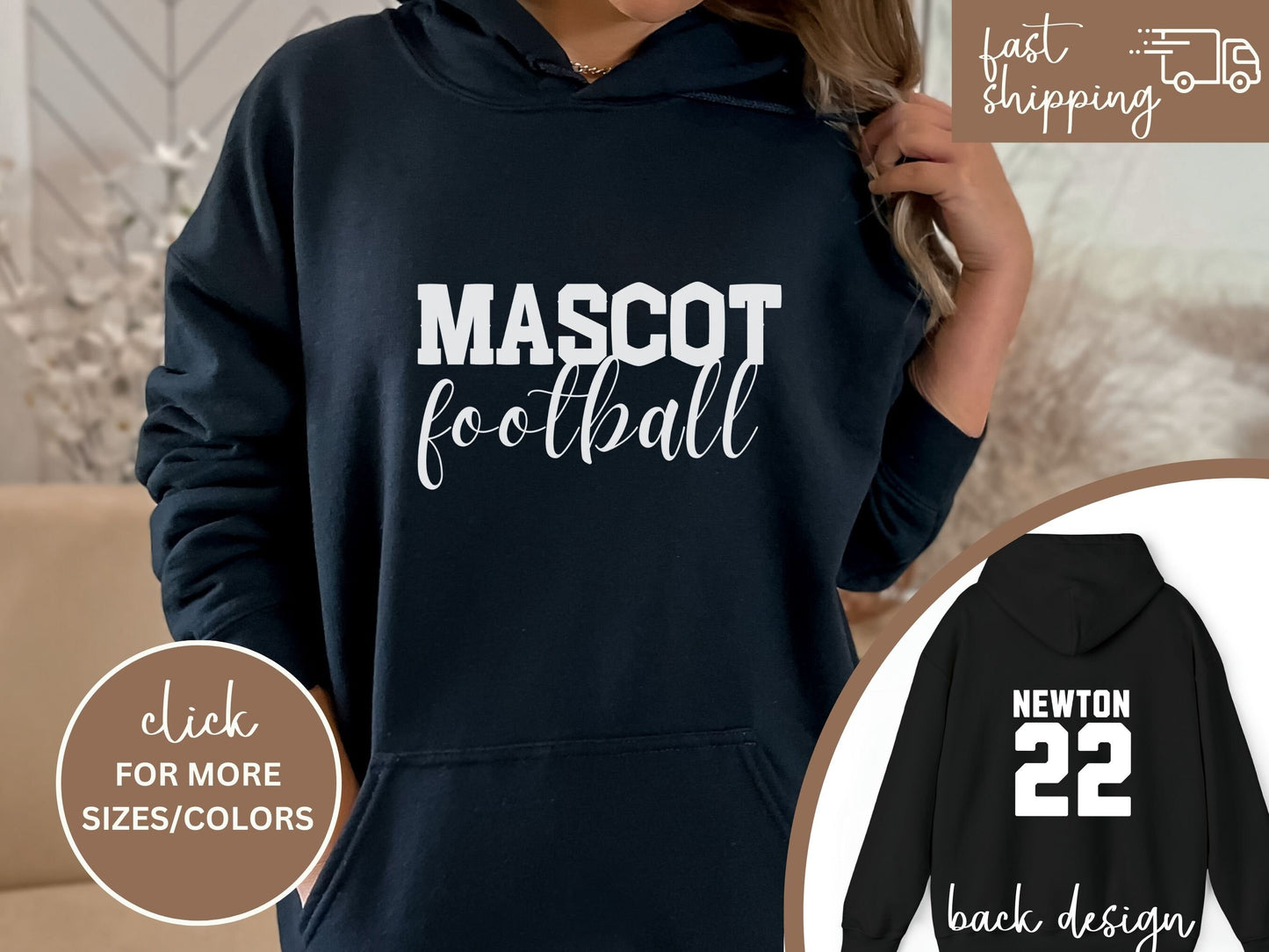 Custom Football Tshirt Hoodie Sweatshirt, Football Spirit Wear, Mom Hoodie, Football Cheer Mom, Football Dad Hoodie, Custom Team Colors No