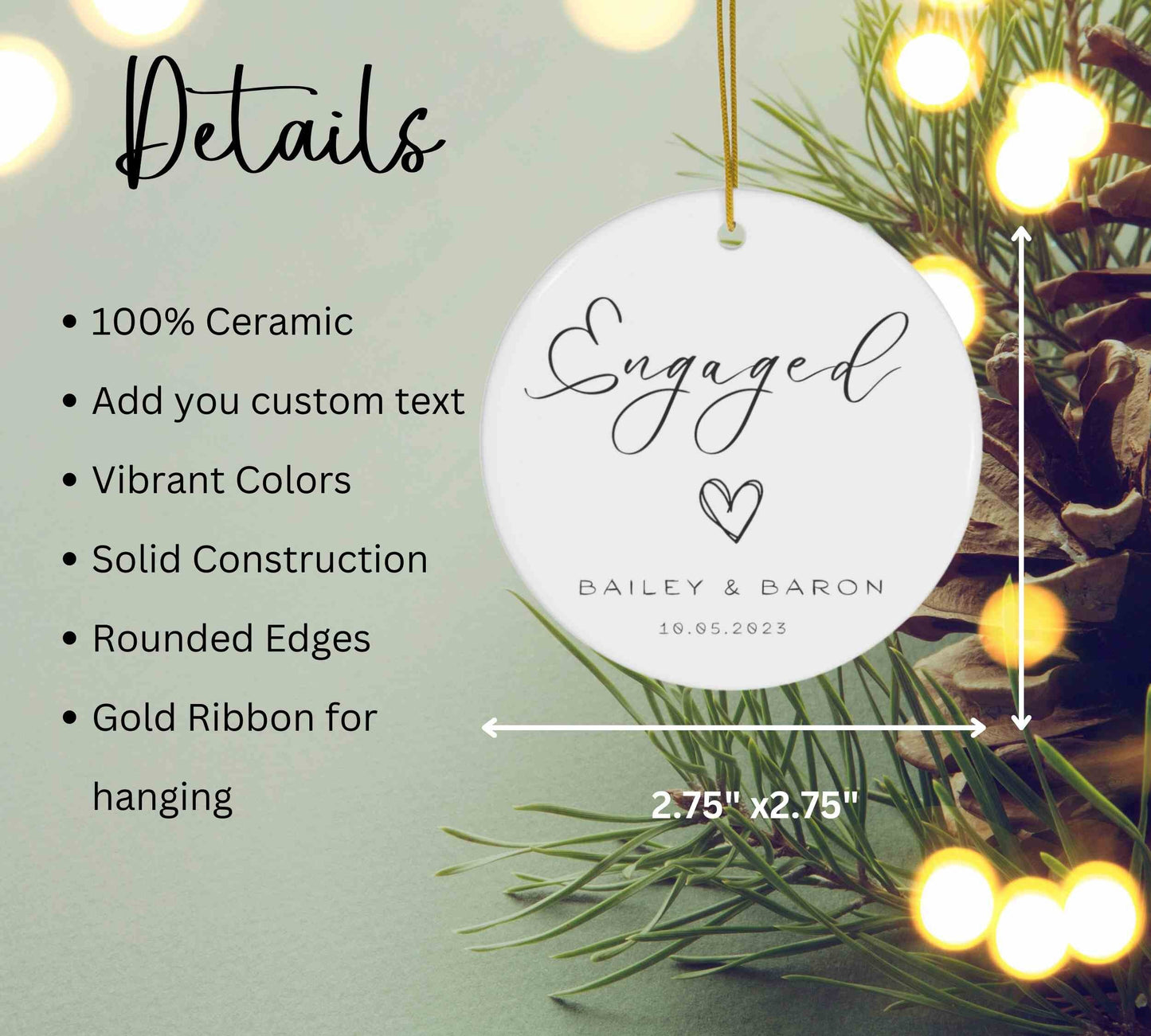 Simple Modern Engagement Christmas Ornament, Engaged Christmas Ornament, Getting Married Ornament, Personalized Engagement Gift