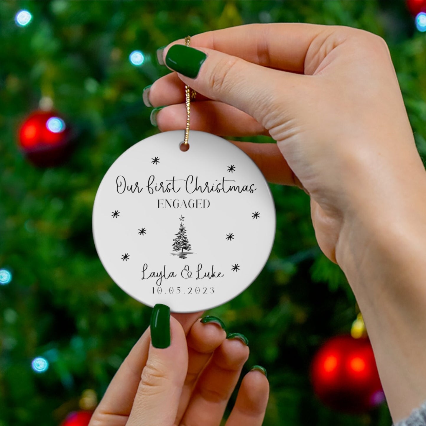 Christmas Tree Ornament for Engagement, Engaged Christmas Ornament, 2023 Ornament, Newlywed Ornament, Personalized Engagement Ornament Gift