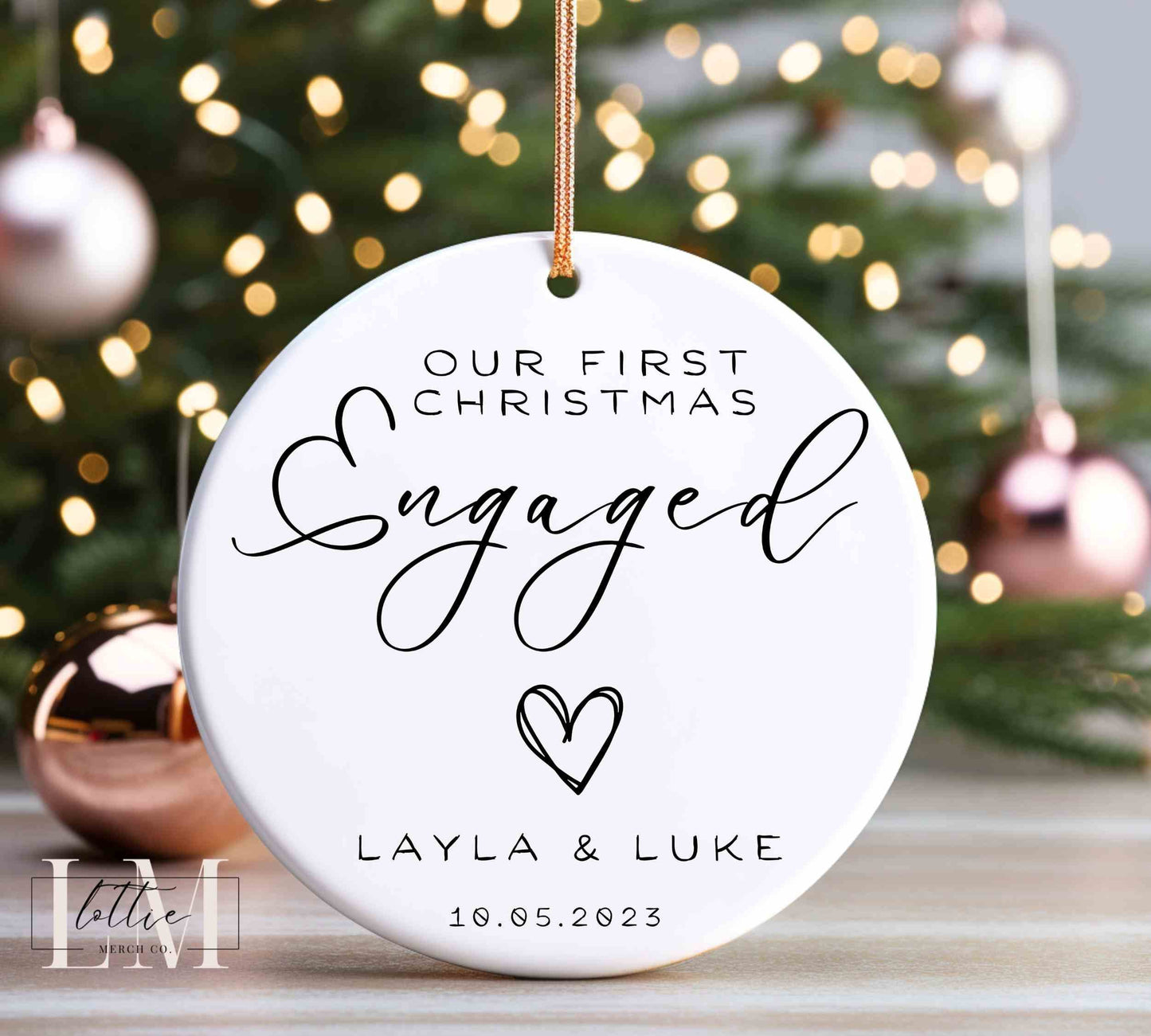 Engagement Christmas Ornament, Engaged Christmas Ornament, 2023 Wedding Ornament, Newlywed Ornament, Personalized Engagement Ornament Gift