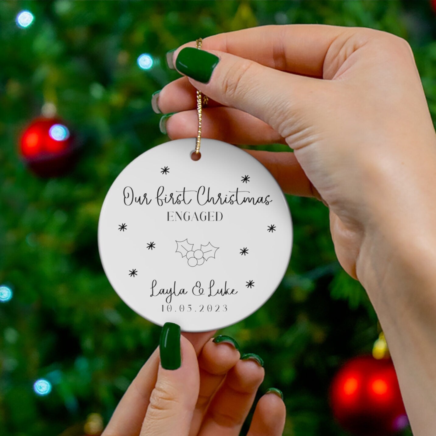 Engaged Christmas Ornament, Custom Engagement Keepsake, Engagement Gift, Personalized First Christmas Engaged, Engagement Announcement