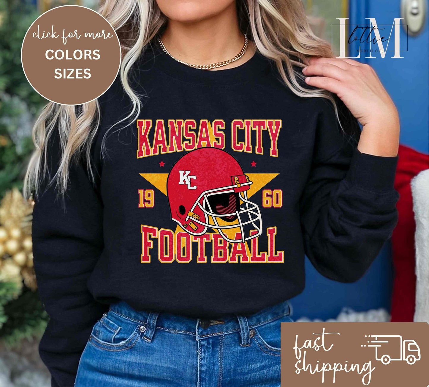 Adult Kansas City Football Helmet with Star Sweatshirt or T-shirt