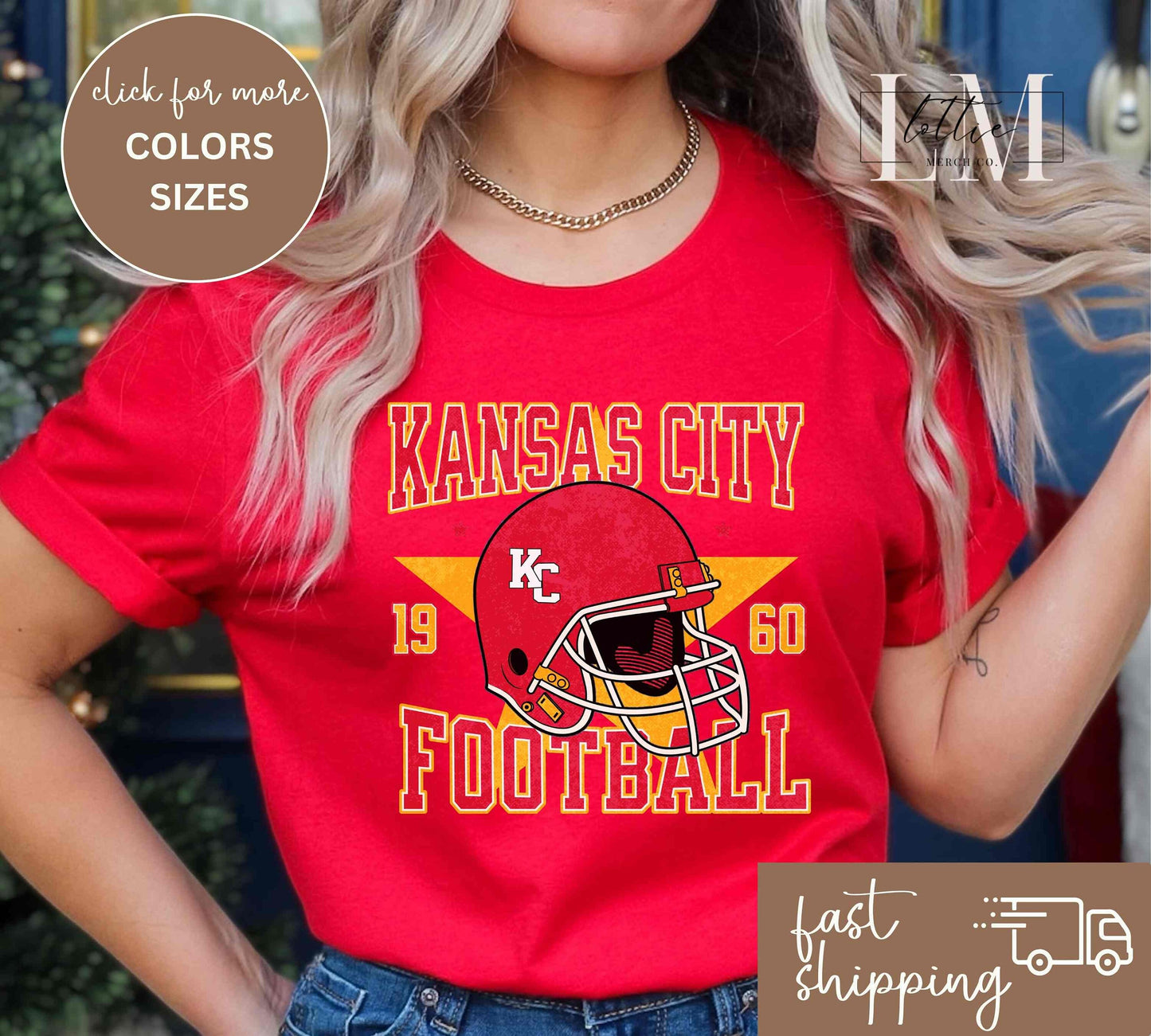 Adult Kansas City Football Helmet with Star Sweatshirt or T-shirt