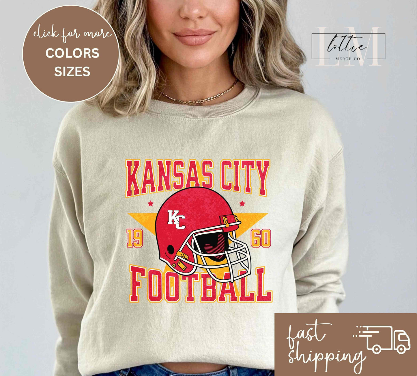 Adult Kansas City Football Helmet with Star Sweatshirt or T-shirt