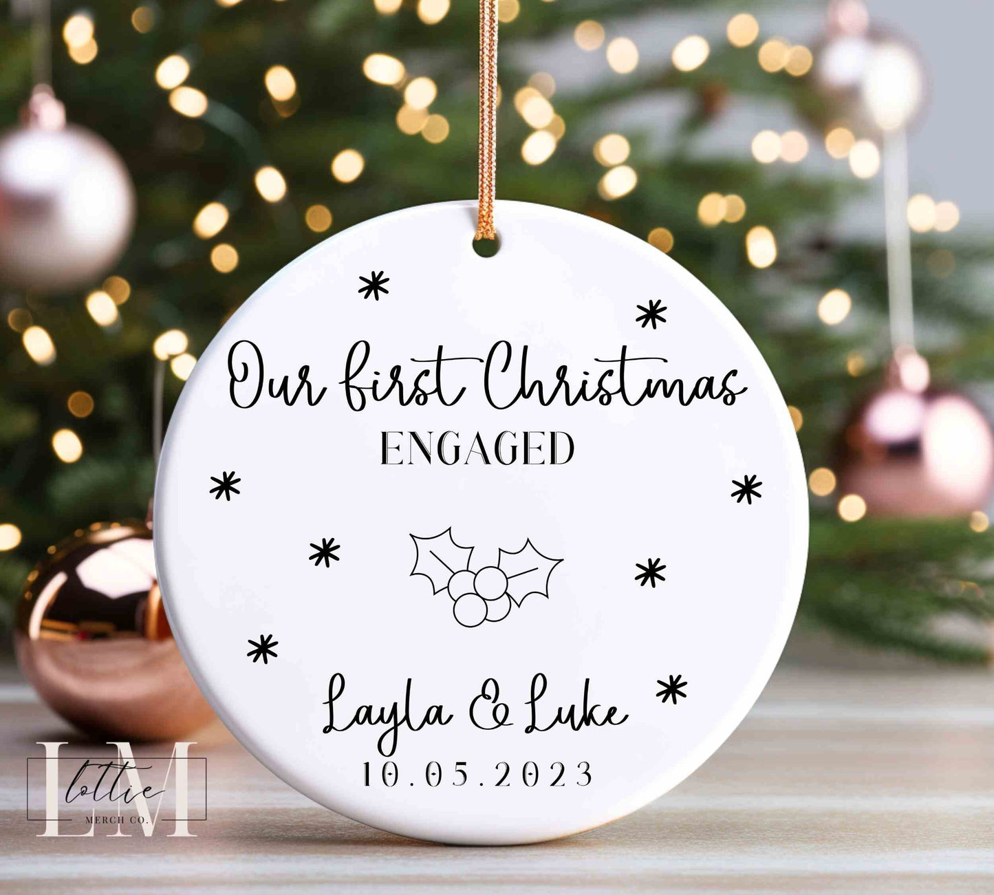 Engaged Christmas Ornament, Custom Engagement Keepsake, Engagement Gift, Personalized First Christmas Engaged, Engagement Announcement