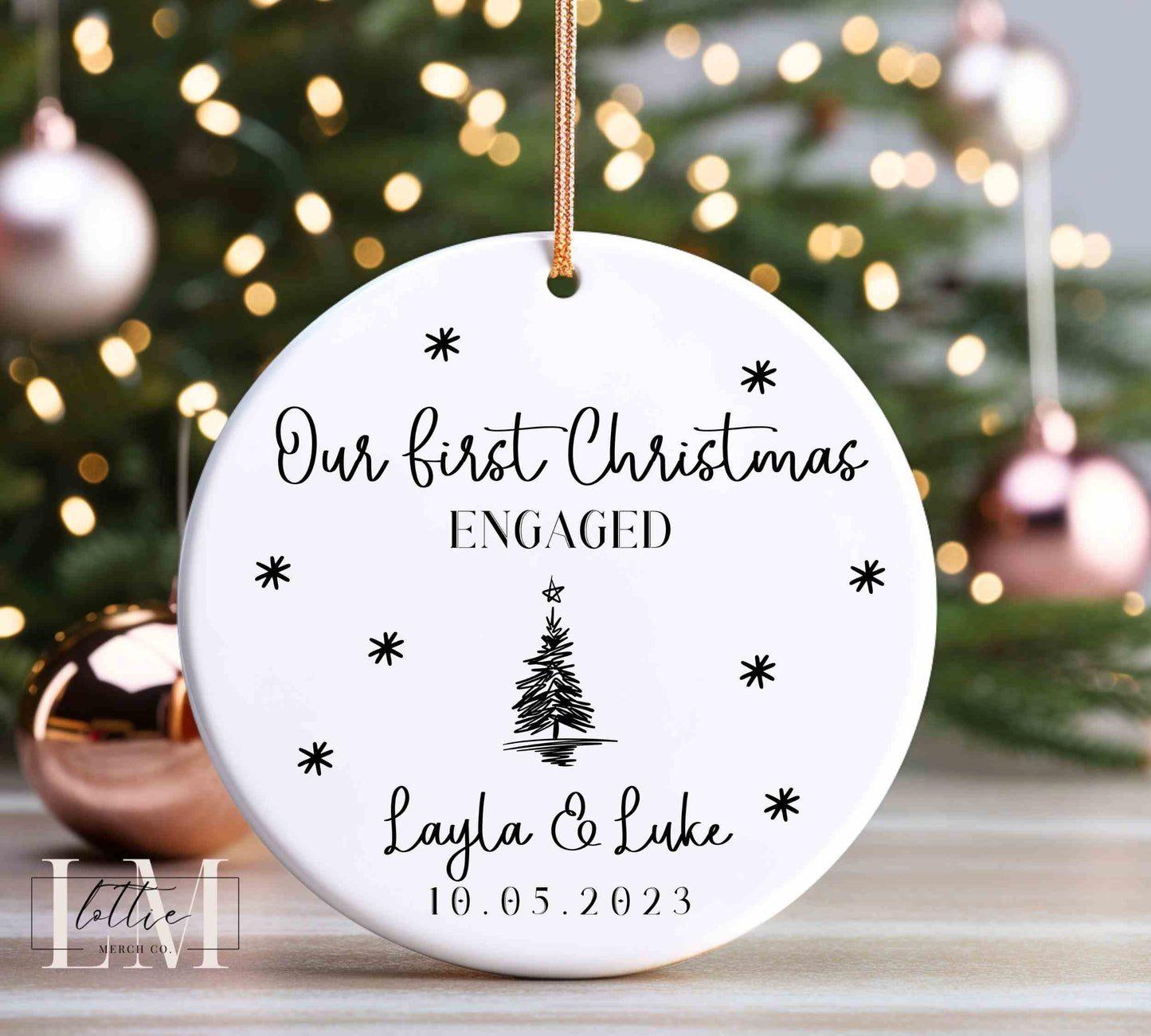 Christmas Tree Ornament for Engagement, Engaged Christmas Ornament, 2023 Ornament, Newlywed Ornament, Personalized Engagement Ornament Gift