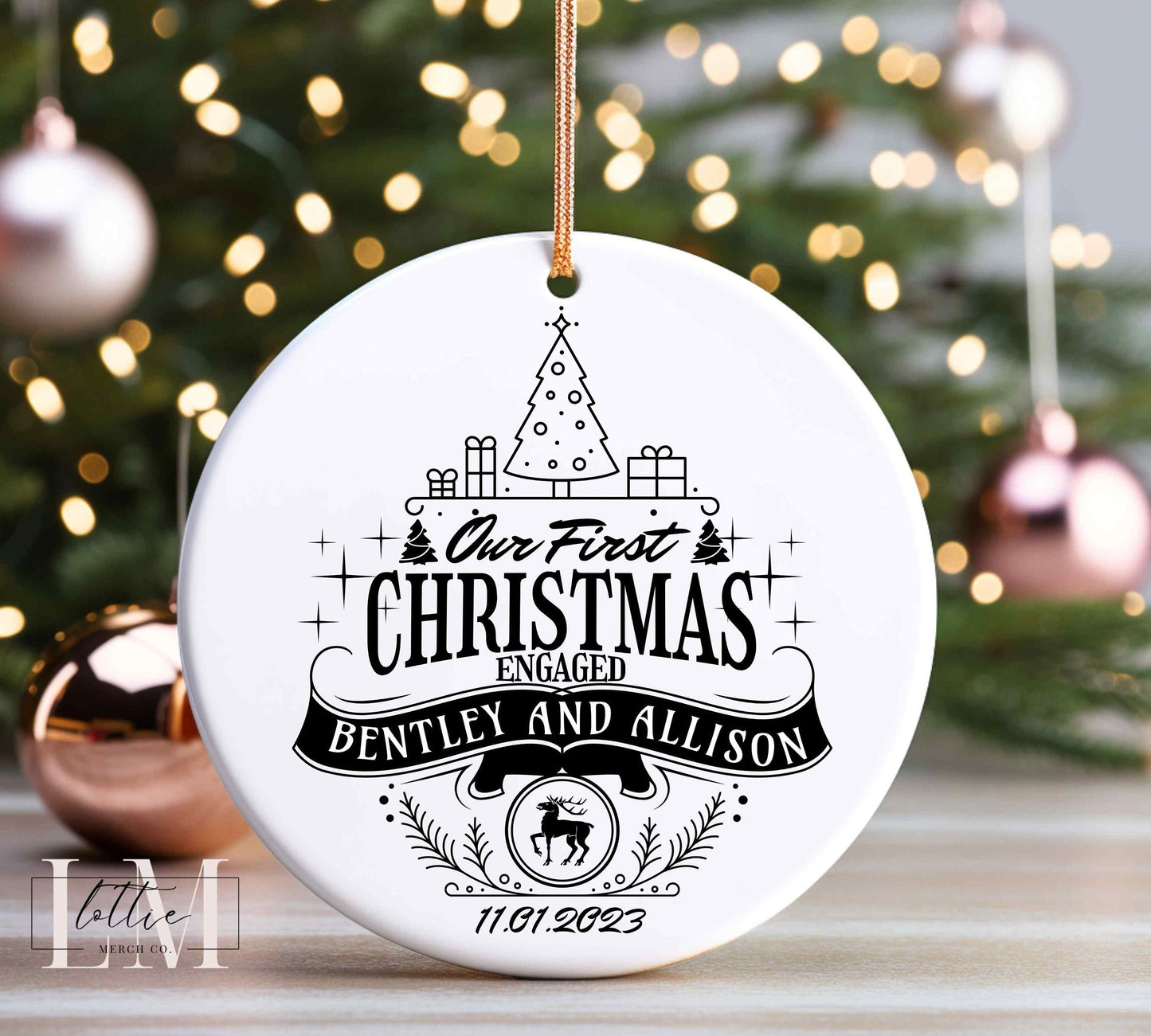 Engagement Christmas Ornament, Engaged Christmas Ornament, 2023 Wedding Ornament, Newlywed Ornament, Personalized Engagement Ornament Gift